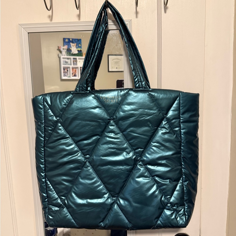 Victoria's Secret Metallic Teal Quilted Tote Bag